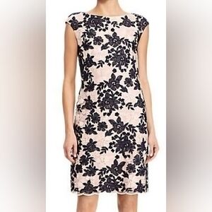 Ralph Lauren Navy And Pale Pink Floral Lace Cream Underlay Dress